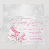 Girl Winter Wonderland Bear Baby shower Invitation (Devant / Derrière)