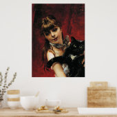 Girl With Black Cat - Reproduction Art Poster (Cuisine)
