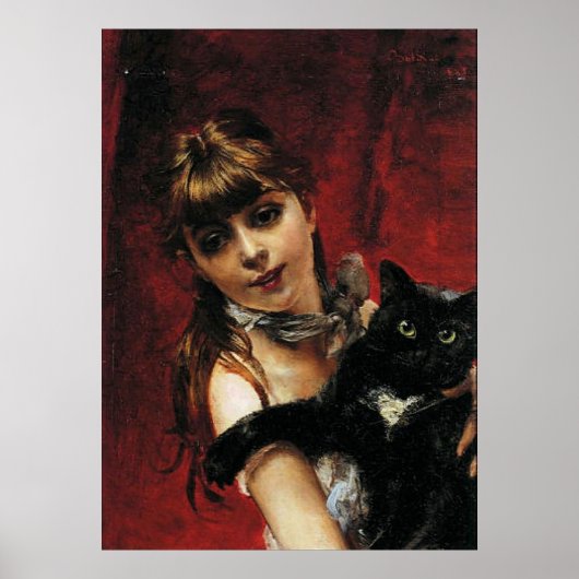 Girl With Black Cat - Reproduction Art Poster (Devant)