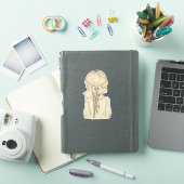 Girl with Braid and Cat Illustration – Soft Pastel Sticker (iPad Cover)