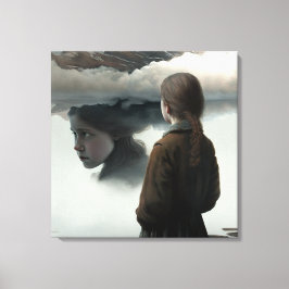 Girl with clouds canvas afdruk