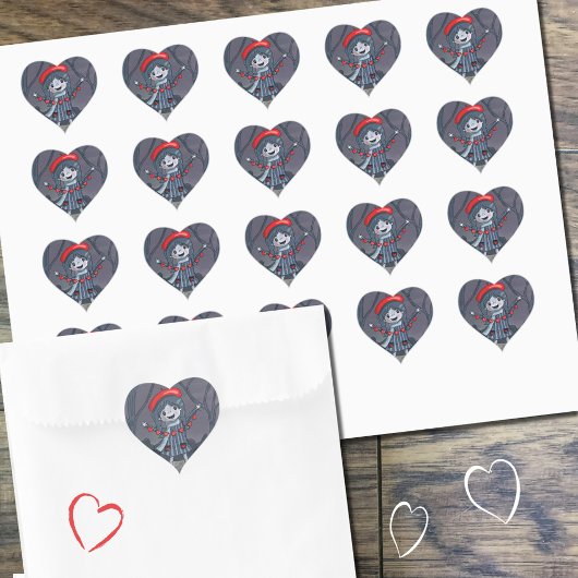 Girl with Heart Garland Stickers Saint-Valentin
