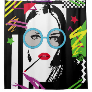 Girl with sigarette and sunglasess colorful popar douchegordijn