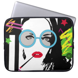 Girl with sigarette and sunglasess colorful popar laptop sleeve