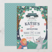 Girl with the Wolf Birthday Invitation (Devant / Derrière)