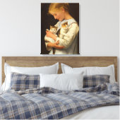 Girl with Two Cats, 1888 by Albert Anker Canvas Afdruk (Insitu (Slaapkamer))