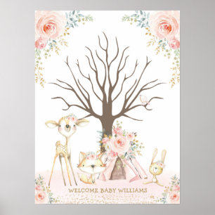 Girl Woodland 1e verjaardag Thumbprint Guestbook Poster