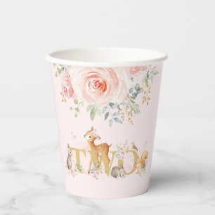 Girl Woodland 2e verjaardag Pink Gold Floral Party Papieren Bekers