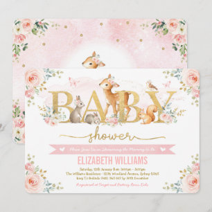 Girl Woodland Baby shower Blush Pink Floral Forest Kaart