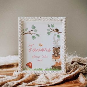 Girl Woodland Baby shower Favors Sign Poster