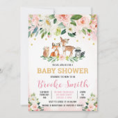 Girl Woodland Baby shower Invitation Kaart (Voorkant)