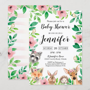 Girl Woodland Baby shower Invitation Pink Woodland Kaart