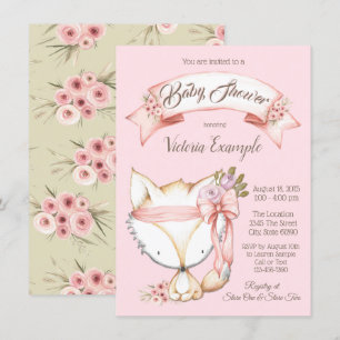 Girl Woodland Fox Baby Shower Invitations Kaart
