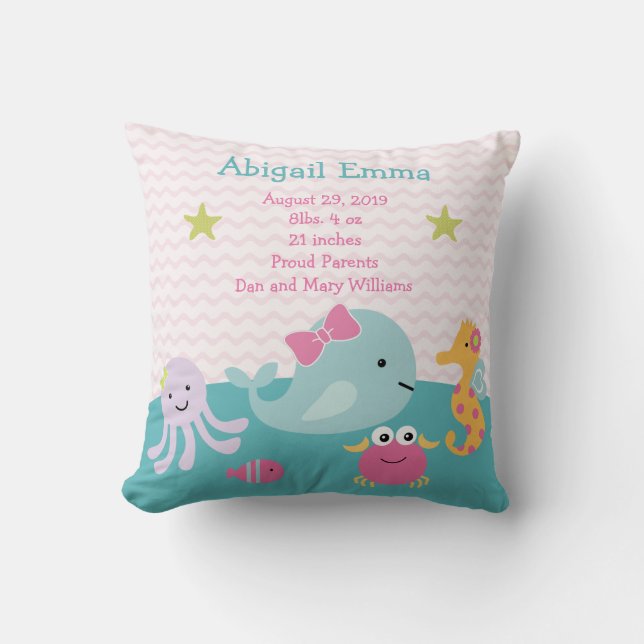 Girl Zee Animals Ocean Life Baby Pillow Keepomwill Kussen (Voorkant)