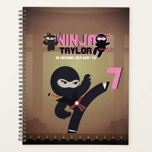 Girla NINJA kicking It Karate Warrior roze Zwart Planner (Voorkant)