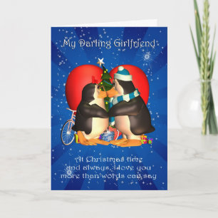 Girlfriend Christmas Card With Kissing Penguins He Feestdagen Kaart