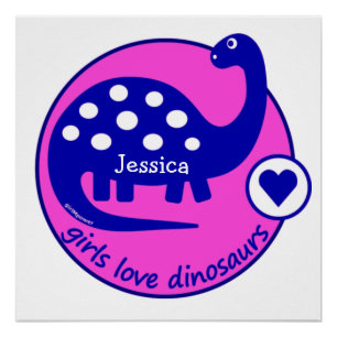 GIRLMPOWER BOLD PINK GIRL DINOSAUR GEPERSONALISEER PERFECT POSTER