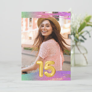 Girls 15th 15th Balloon Foto Birthday Party Kaart