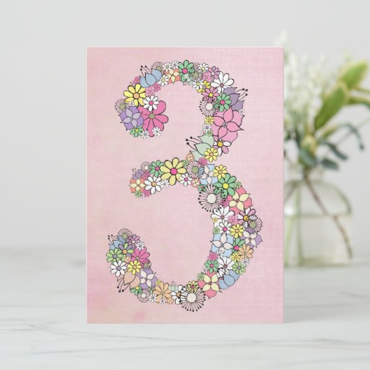 Girls 3rd Birthday Party Custom Invitation Kaart (Staand voorkant)