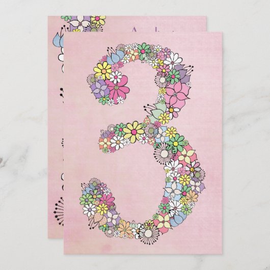 Girls 3rd Birthday Party Custom Invitation Kaart (Voorkant / Achterkant)