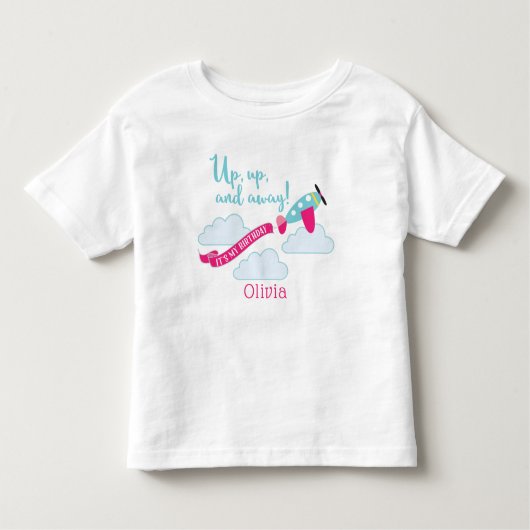 Girls Airplane Birthday Tshirt gepersonaliseerd (Voorkant)