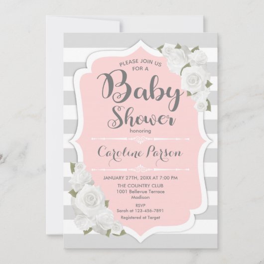 Girls Baby shower Invitation - Roze Grijs Kaart (Voorkant)