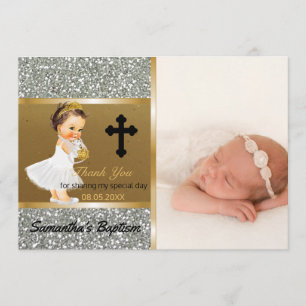 Girls Baptism Dank je Aangepast fotozilver goud Bedankkaart