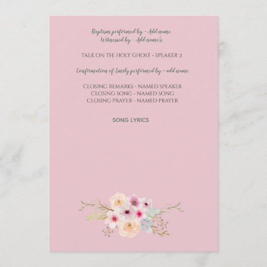 GIRLS Baptism Programme - Floral Cross Programma (Achterkant)