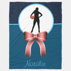 Girls Basketball Glitter en Bow Fleece Blanket
