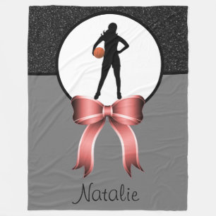 Girls Basketball Glitter en Bow Fleece Blanket