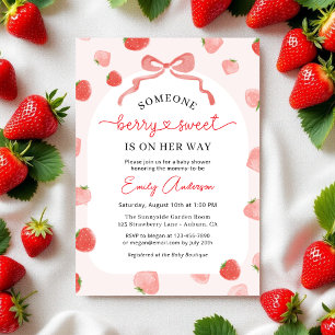 Girl's Berry Sweet Croquette Bow Baby shower Kaart