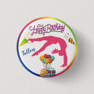 Girls Birthday Gymnastics Handspring Rainbow Trim Ronde Button 3,2 Cm