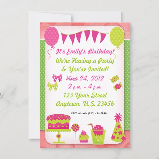 Girls Birthday Invitation Kaart (Voorkant)