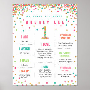 Girls Birthday Mint Blauwgroen Pink First Birthday Poster