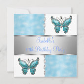 Girls Birthday Party Butterfly Blue White Flower Kaart (Voorkant)