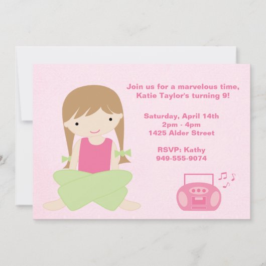 Girls Birthday Party Invitation Kaart (Voorkant)