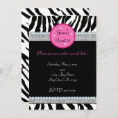 Girls Bling Sparkle Zebra Print Party Invitation (Devant / Derrière)