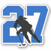 Girls Blue Custom Hockey Player Number Sticker (Voorkant)