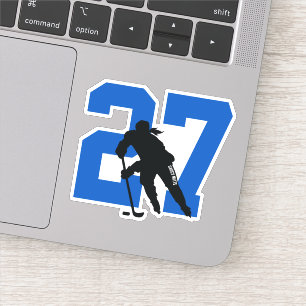 Girls Blue Custom Hockey Player Number Sticker