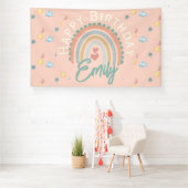 Girl's Boho Rainbow Dreams Lichtkoraal Spandoek (Insitu)