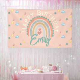 Girl's Boho Rainbow Dreams Lichtkoraal Spandoek