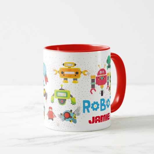 Girls BOYS Love ROBOTS RED Named Funny Cartoon Mok (Voorkant rechts)
