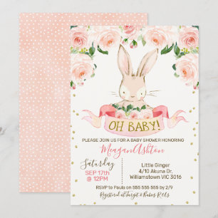 Girls Bunny Rabbit Baby shower Kaart