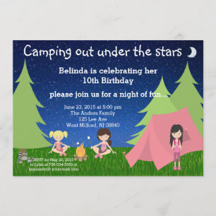 Girls Camping Birthday Invitation Kaart