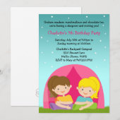 Girls Camping Birthday Party Invitation Kaart (Voorkant / Achterkant)