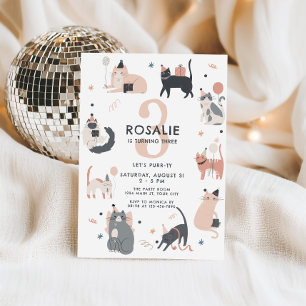 Girls Cat thema verjaardag uitnodiging