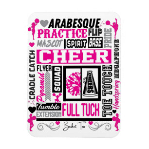 Girls Cheerlead Typography in Black and Pink Magneet