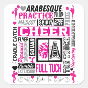 Girls Cheerlead Typography in Black and Pink Vierkante Sticker