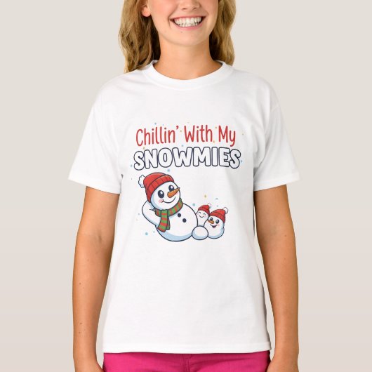 Girls Christmas T-Shirt | Cute Snowman Design (Devant)