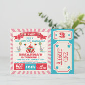 Girls Circus Ticket Birthday Party Invitation Kaart (Staand voorkant)